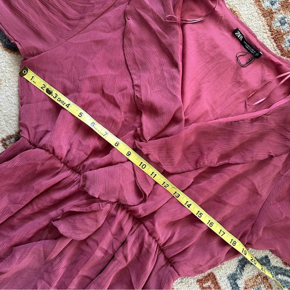 ZARA Ruffle Maxi Dress | Boho Victorian Fairy Chic | Burgundy Size L - Picture 7 of 7